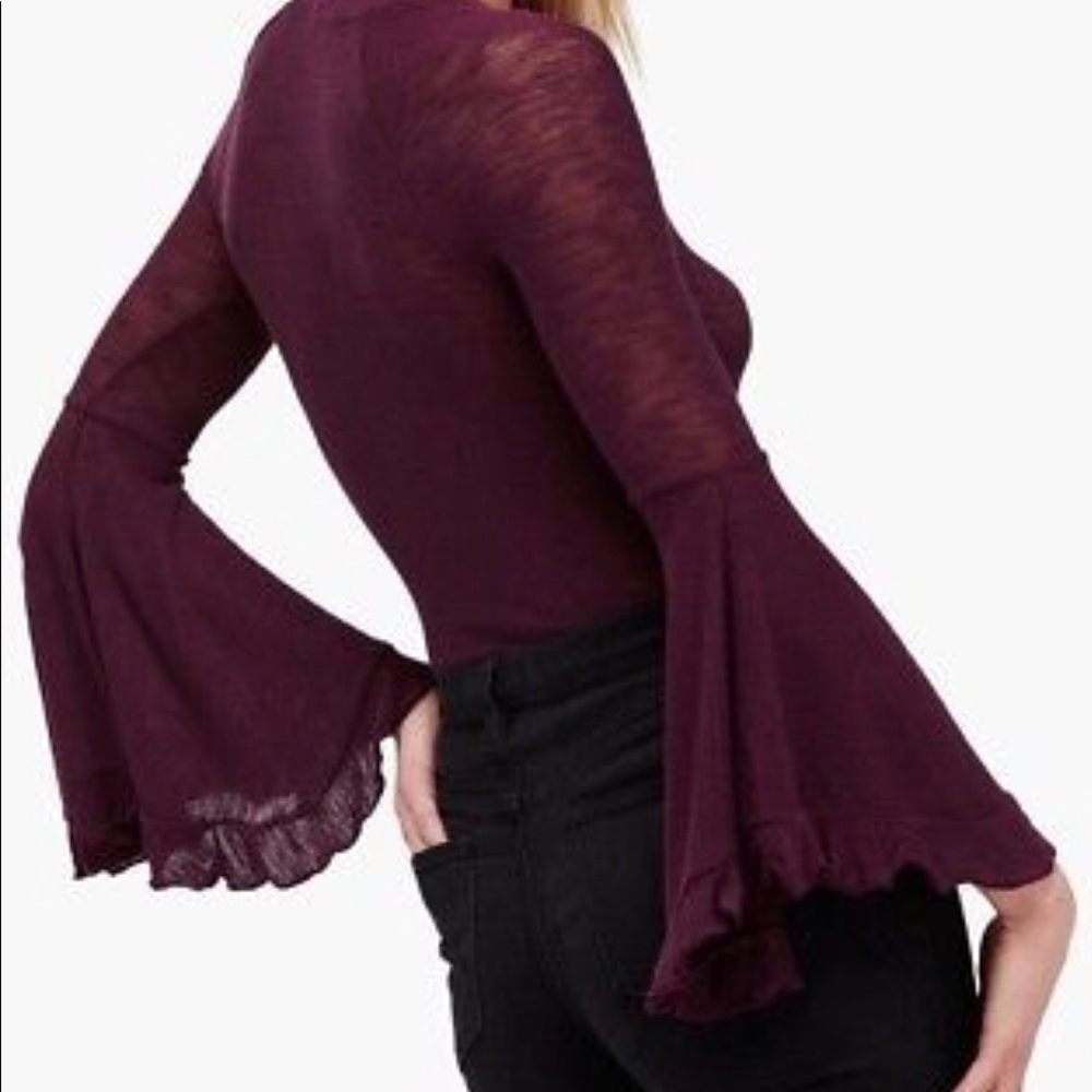 Free People Womens Blouse Plum Bell Sleeves XS